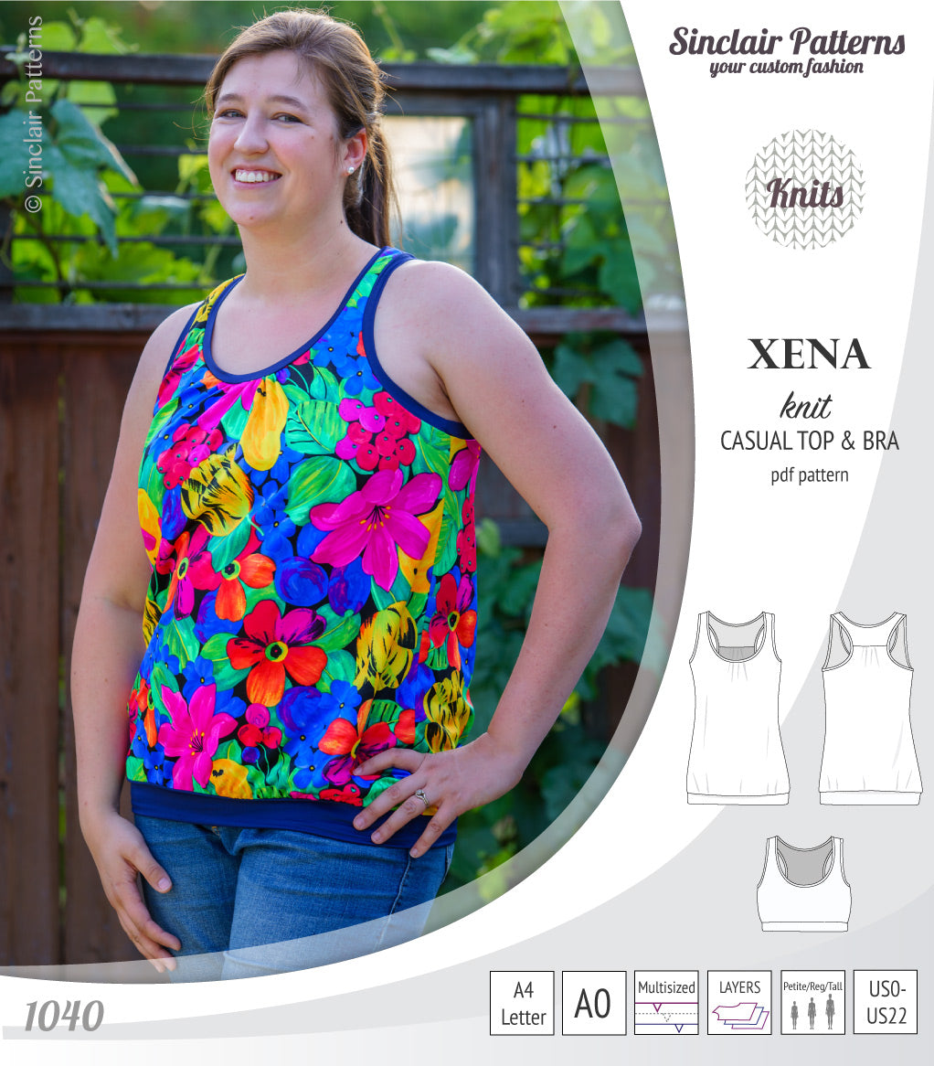 PDF Sewing pattern Sinclair Patterns S1040 Xena casual style racerback tank top and bra