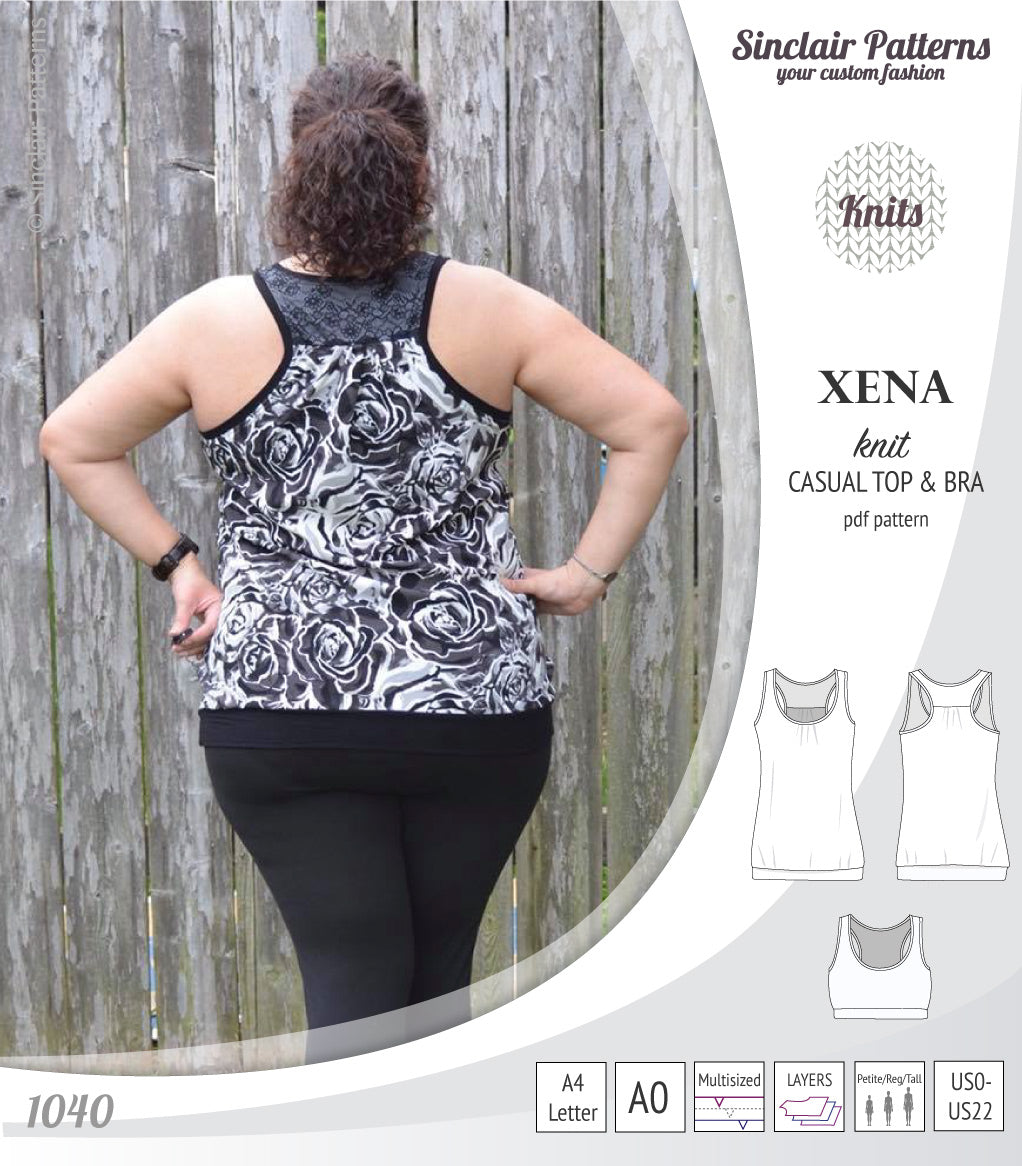 PDF Sewing pattern Sinclair Patterns S1040 Xena casual style racerback tank top and bra