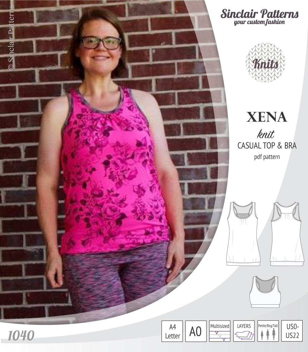 PDF Sewing pattern Sinclair Patterns S1040 Xena casual style racerback tank top and bra
