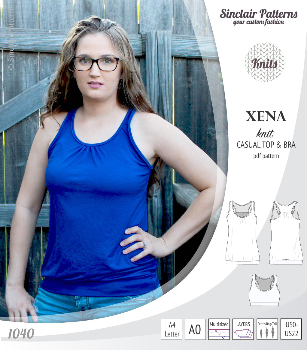 PDF Sewing pattern Sinclair Patterns S1040 Xena casual style racerback tank top and bra