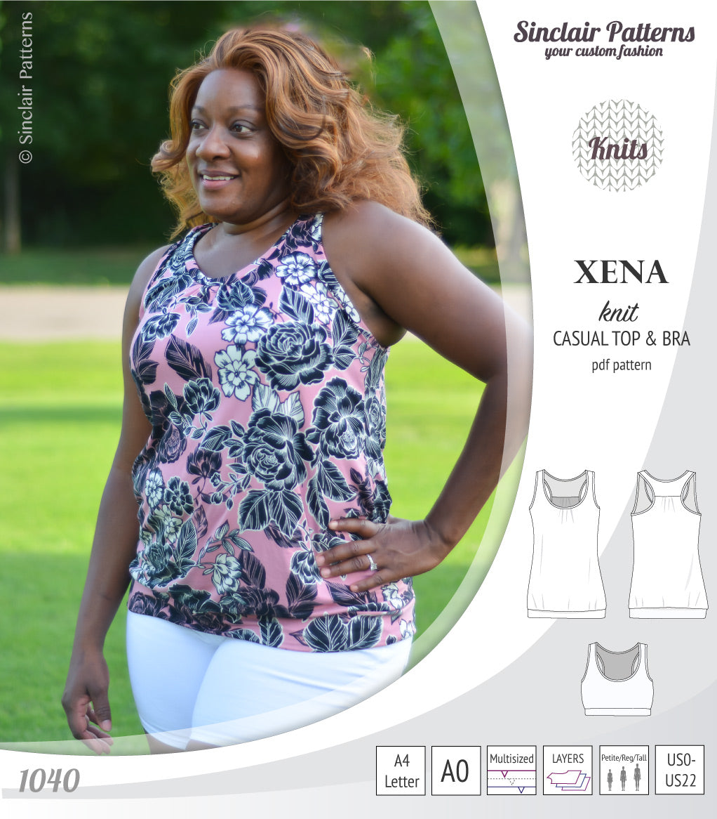PDF Sewing pattern Sinclair Patterns S1040 Xena casual style racerback tank top and bra