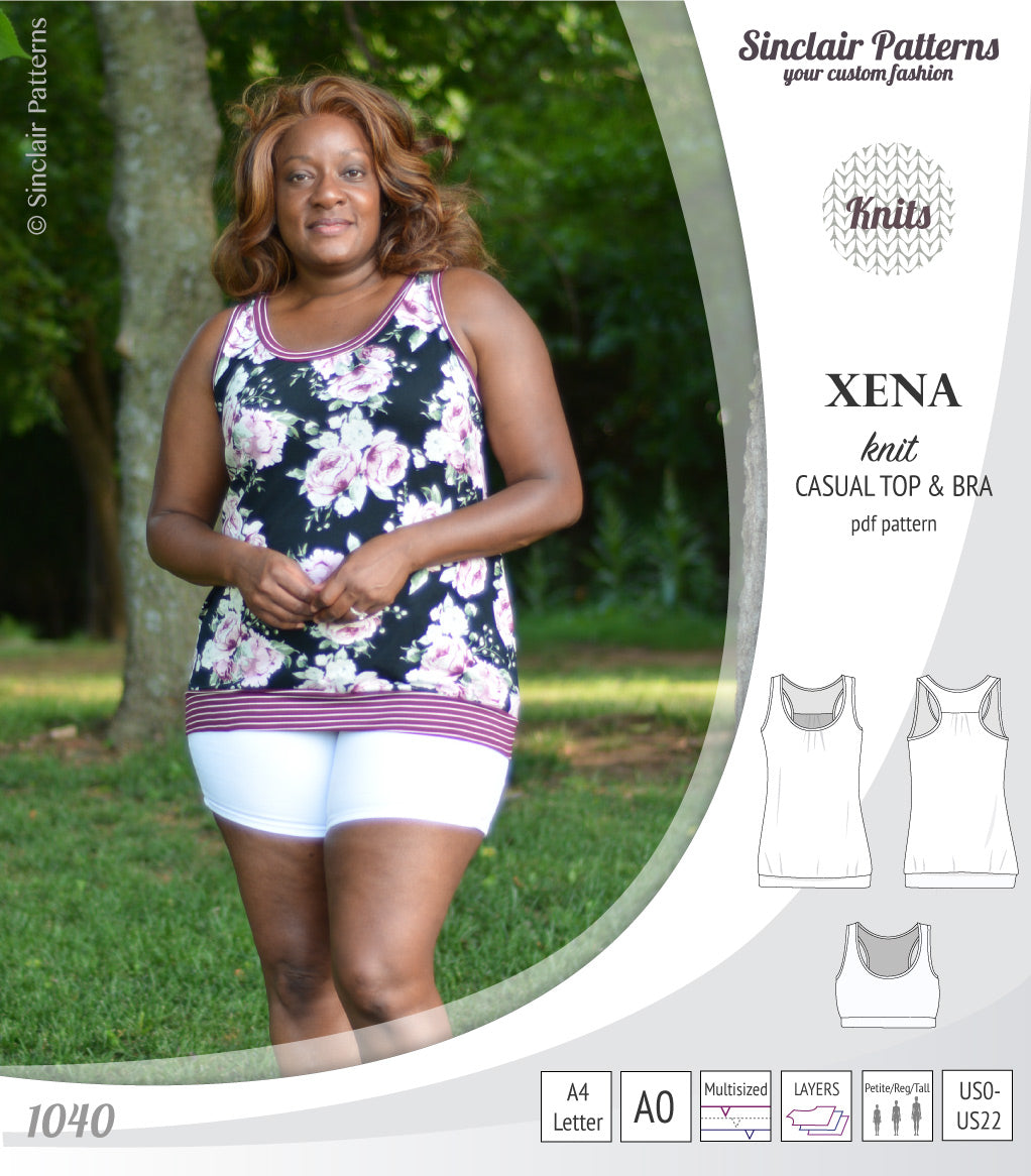 PDF Sewing pattern Sinclair Patterns S1040 Xena casual style racerback tank top and bra