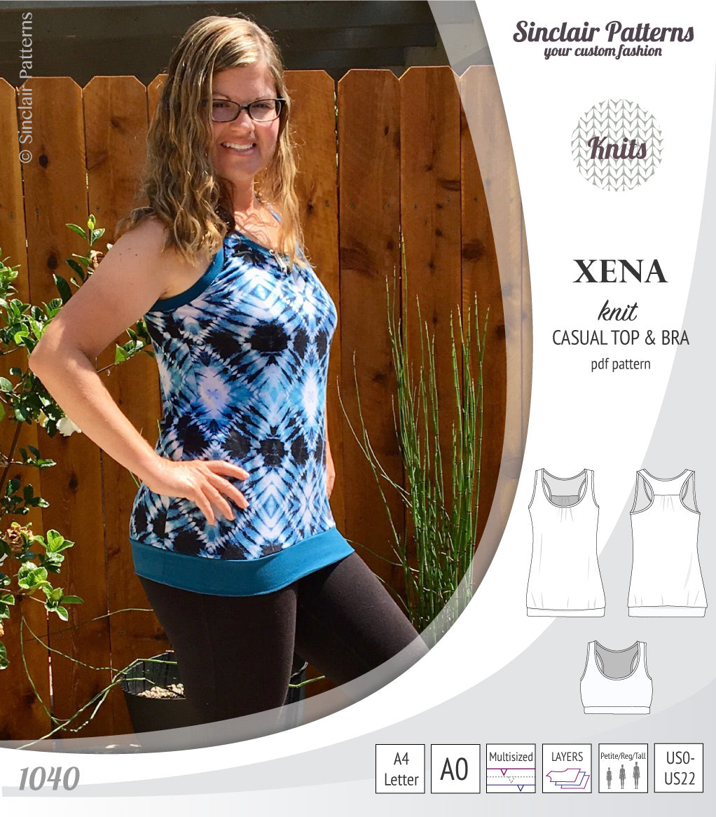 PDF Sewing pattern Sinclair Patterns S1040 Xena casual style racerback tank top and bra