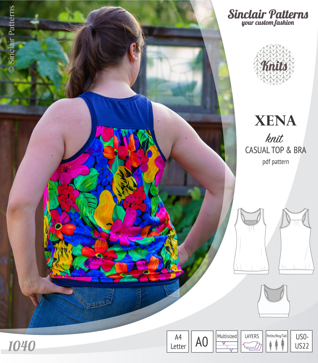 PDF Sewing pattern Sinclair Patterns S1040 Xena casual style racerback tank top and bra