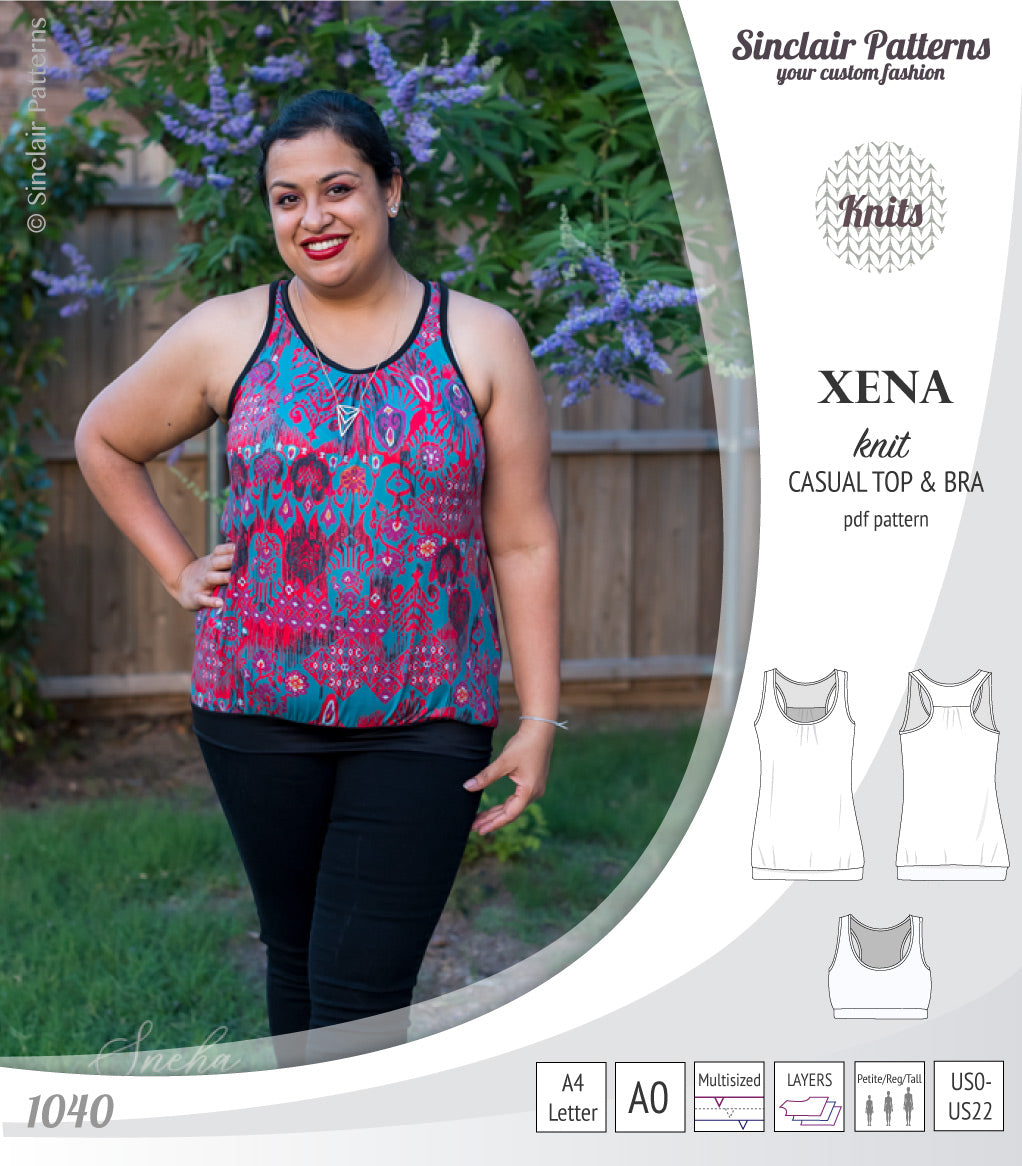 PDF Sewing pattern Sinclair Patterns S1040 Xena casual style racerback tank top and bra