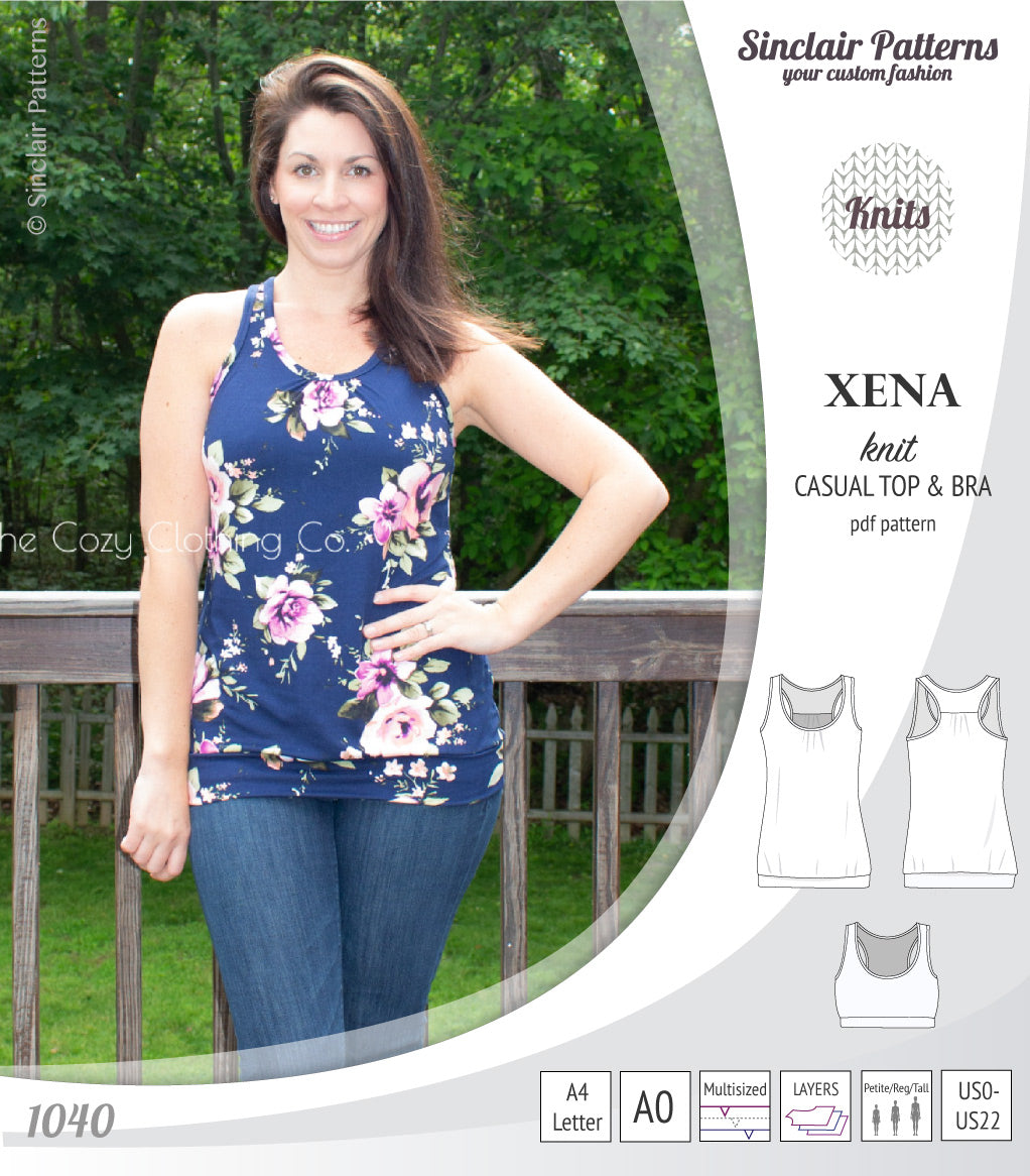 PDF Sewing pattern Sinclair Patterns S1040 Xena casual style racerback tank top and bra