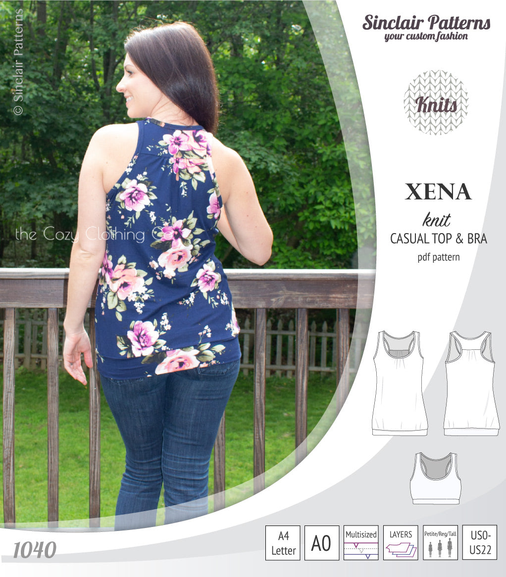 PDF Sewing pattern Sinclair Patterns S1040 Xena casual style racerback tank top and bra