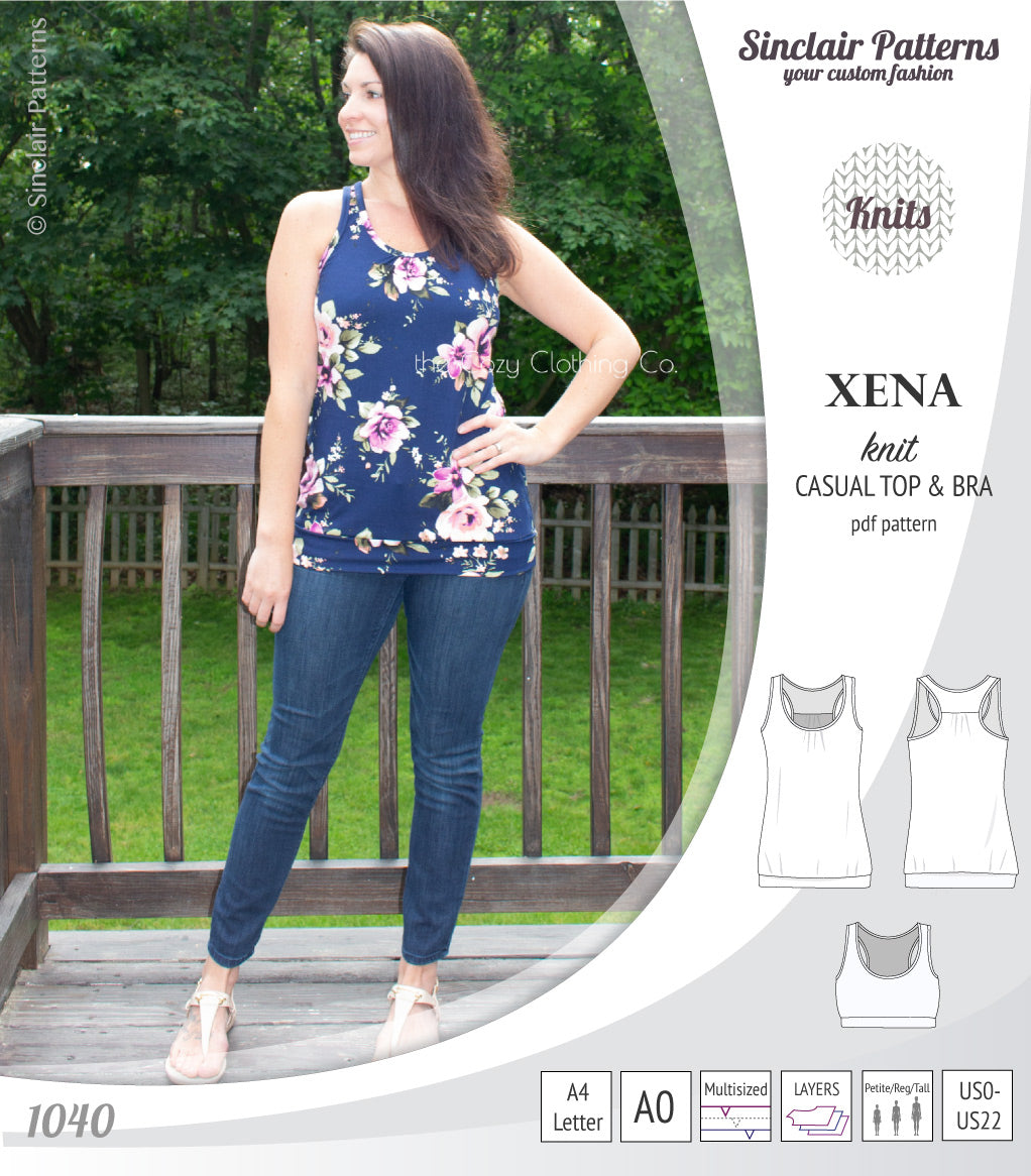 PDF Sewing pattern Sinclair Patterns S1040 Xena casual style racerback tank top and bra
