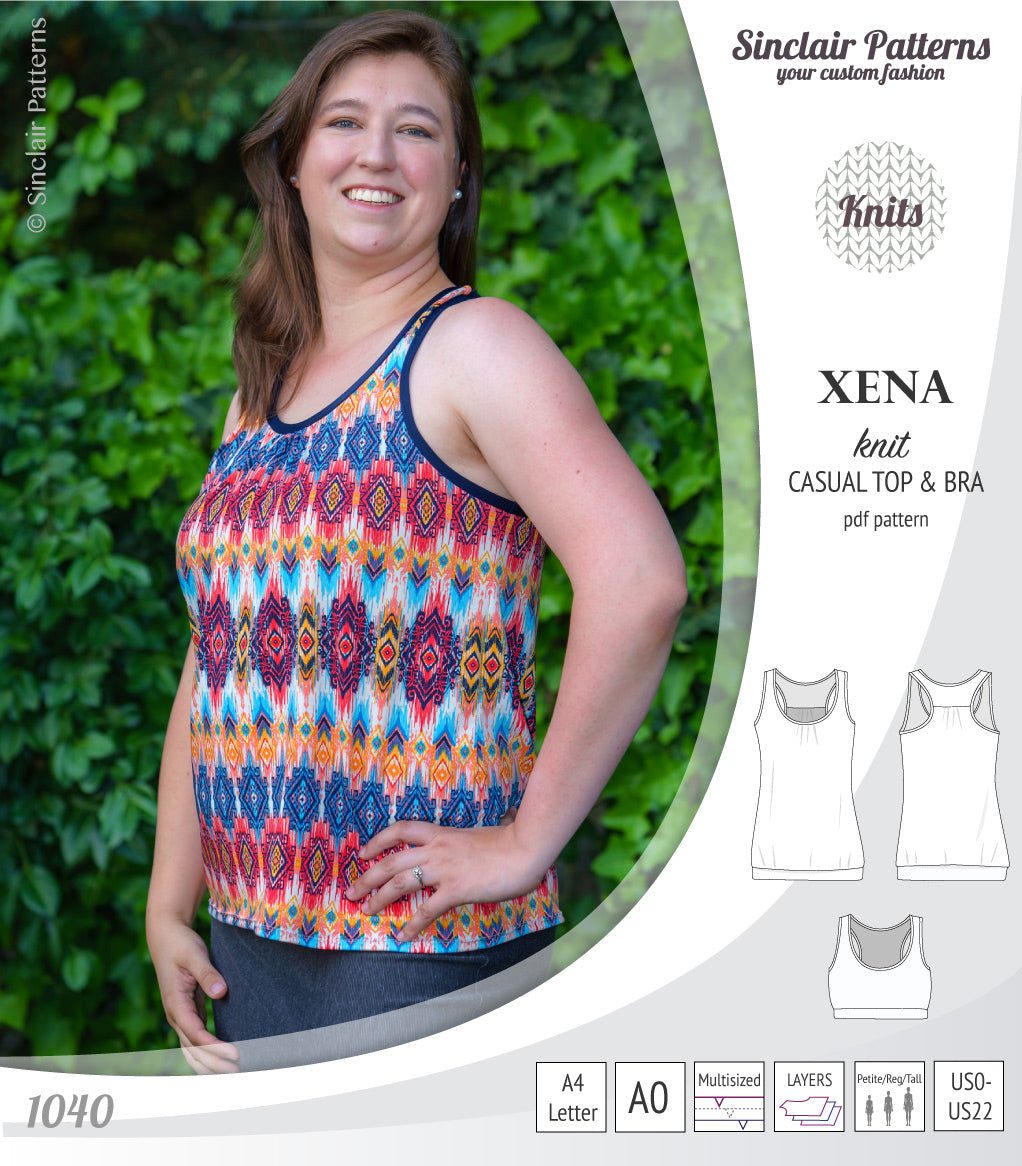 PDF Sewing pattern Sinclair Patterns S1040 Xena casual style racerback tank top and bra