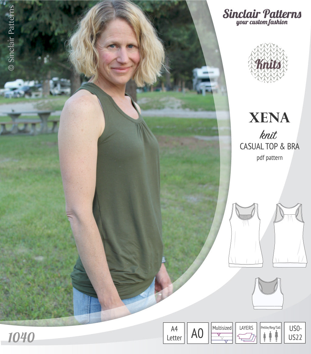 PDF Sewing pattern Sinclair Patterns S1040 Xena casual style racerback tank top and bra