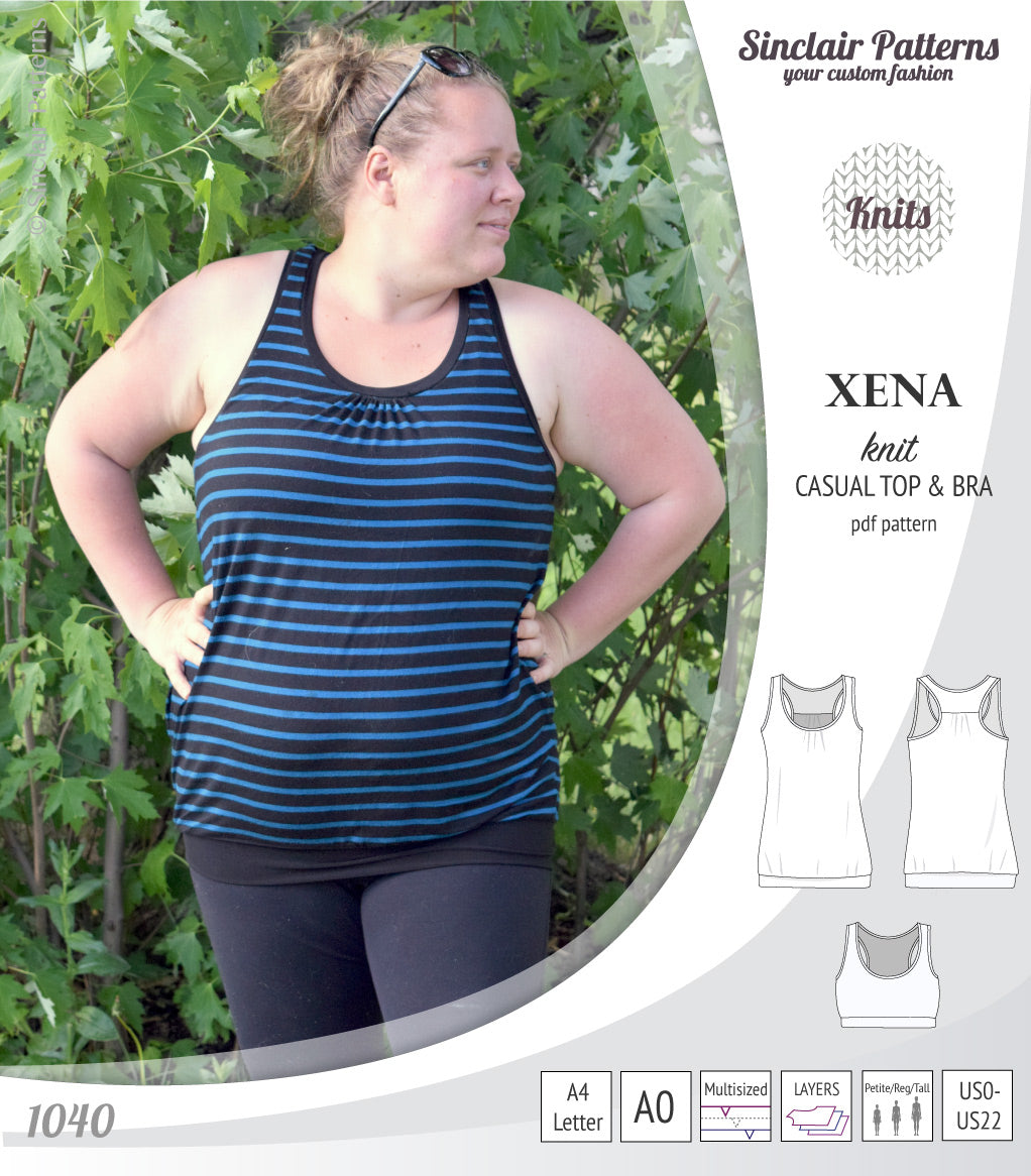PDF Sewing pattern Sinclair Patterns S1040 Xena casual style racerback tank top and bra