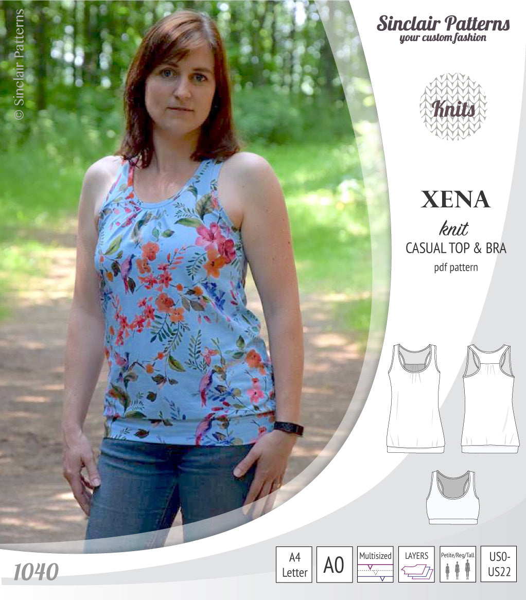 PDF Sewing pattern Sinclair Patterns S1040 Xena casual style racerback tank top and bra