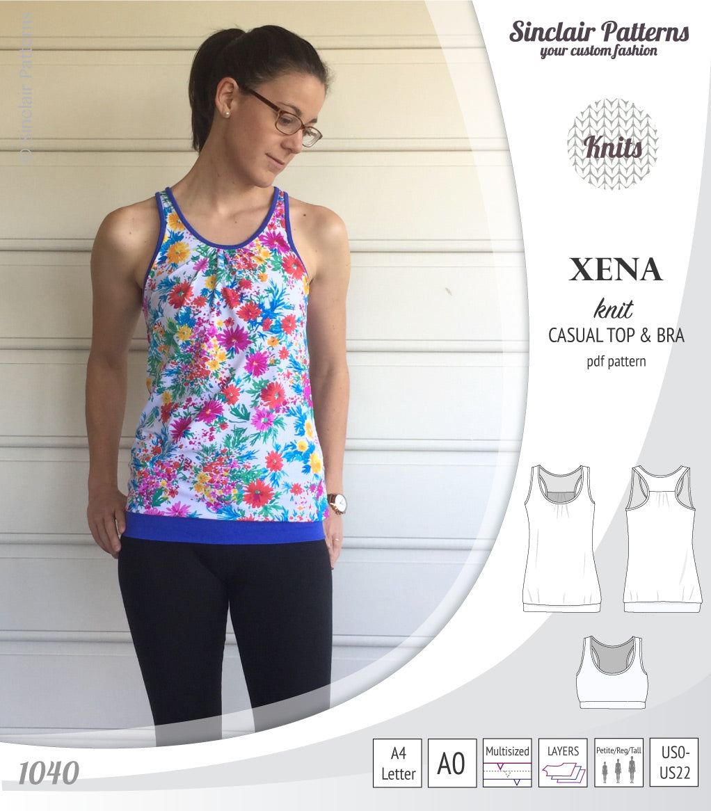 PDF Sewing pattern Sinclair Patterns S1040 Xena casual style racerback tank top and bra