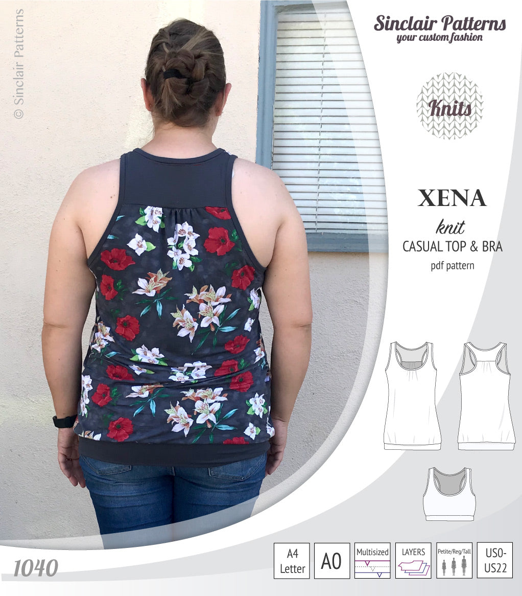 PDF Sewing pattern Sinclair Patterns S1040 Xena casual style racerback tank top and bra