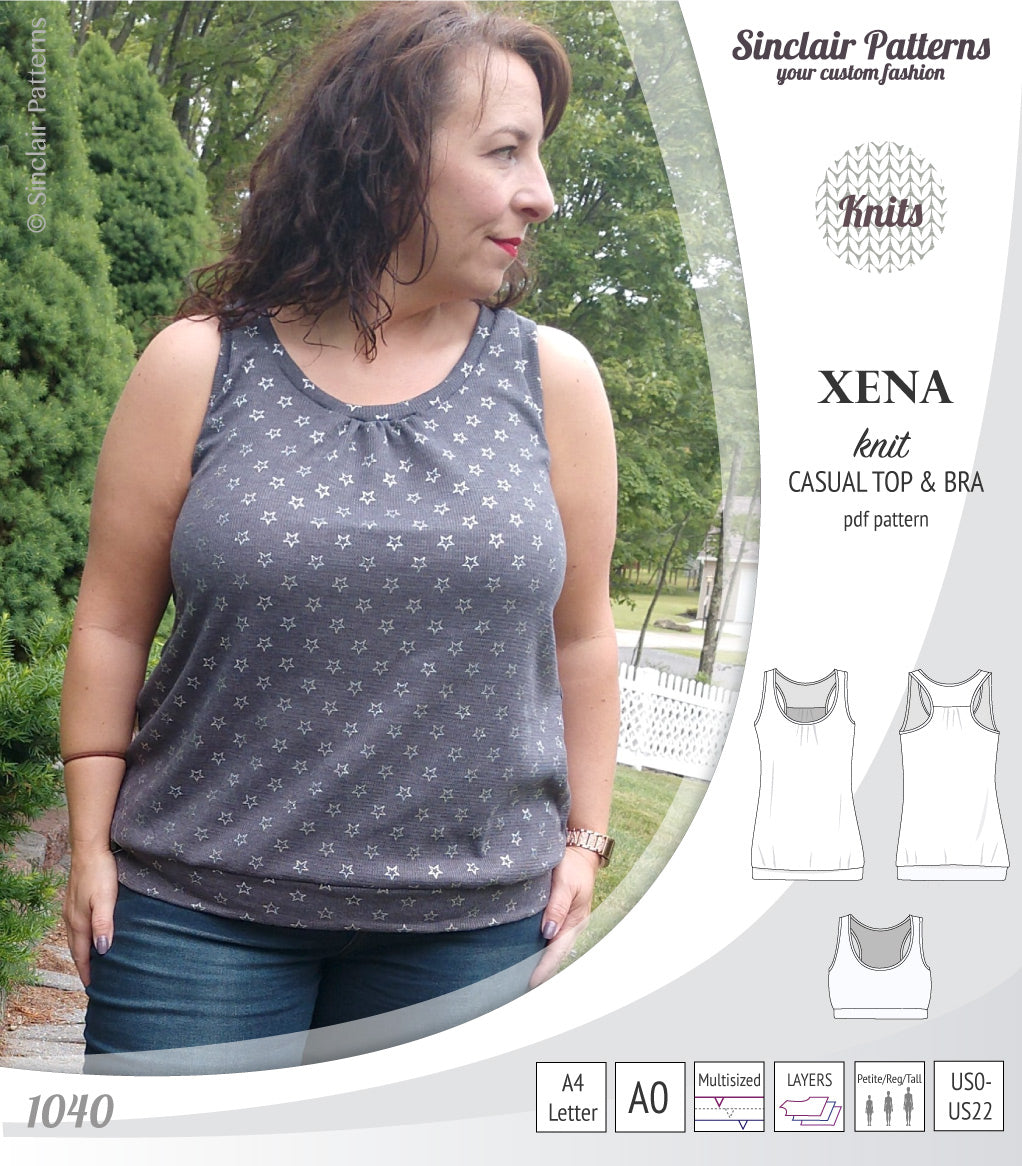 PDF Sewing pattern Sinclair Patterns S1040 Xena casual style racerback tank top and bra