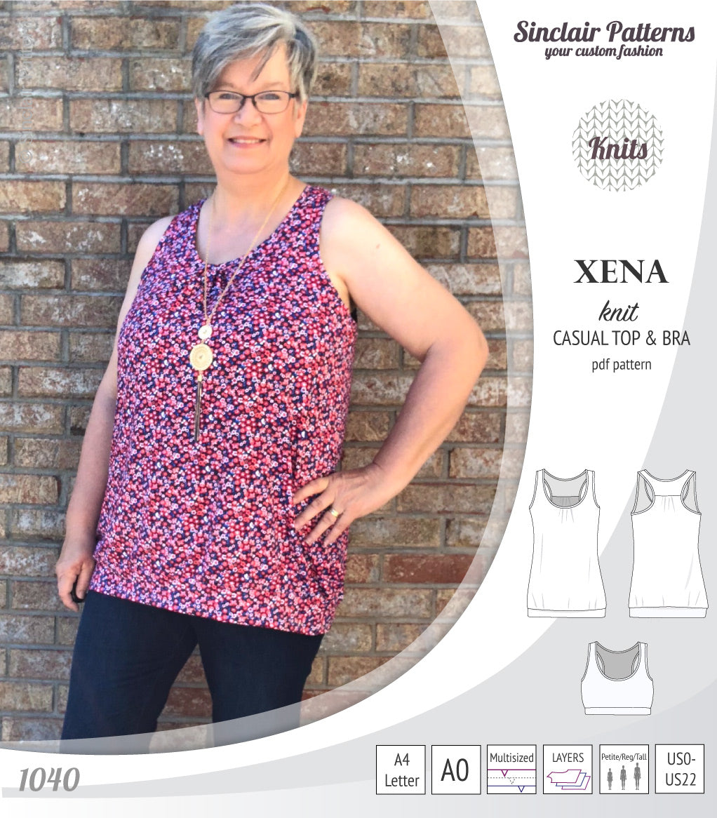PDF Sewing pattern Sinclair Patterns S1040 Xena casual style racerback tank top and bra