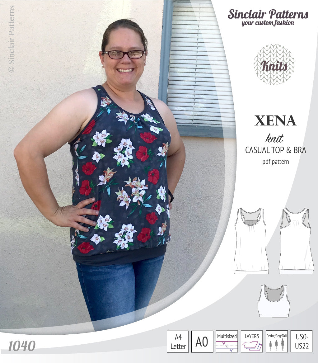 PDF Sewing pattern Sinclair Patterns S1040 Xena casual style racerback tank top and bra