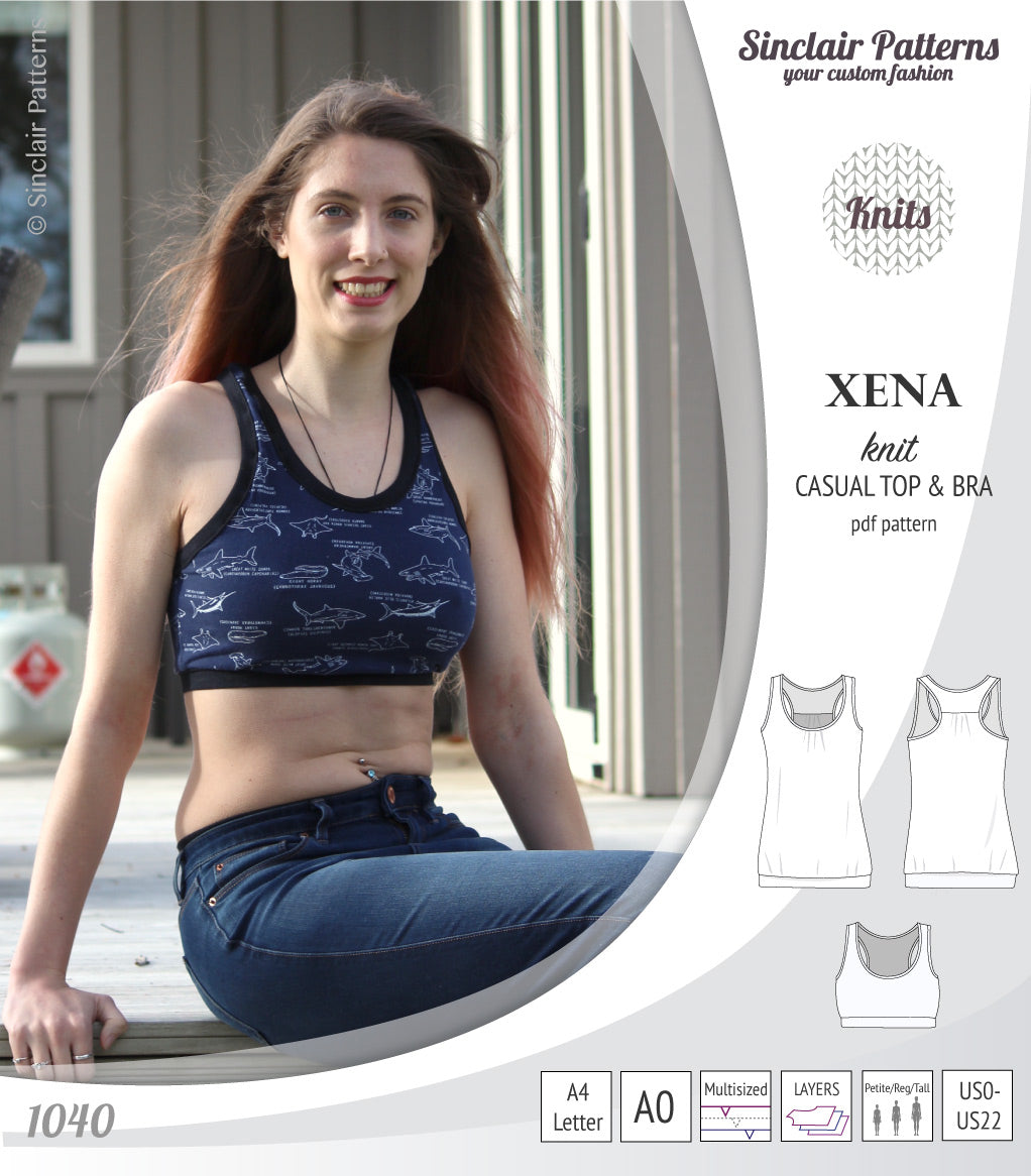 PDF Sewing pattern Sinclair Patterns S1040 Xena casual style racerback tank top and bra