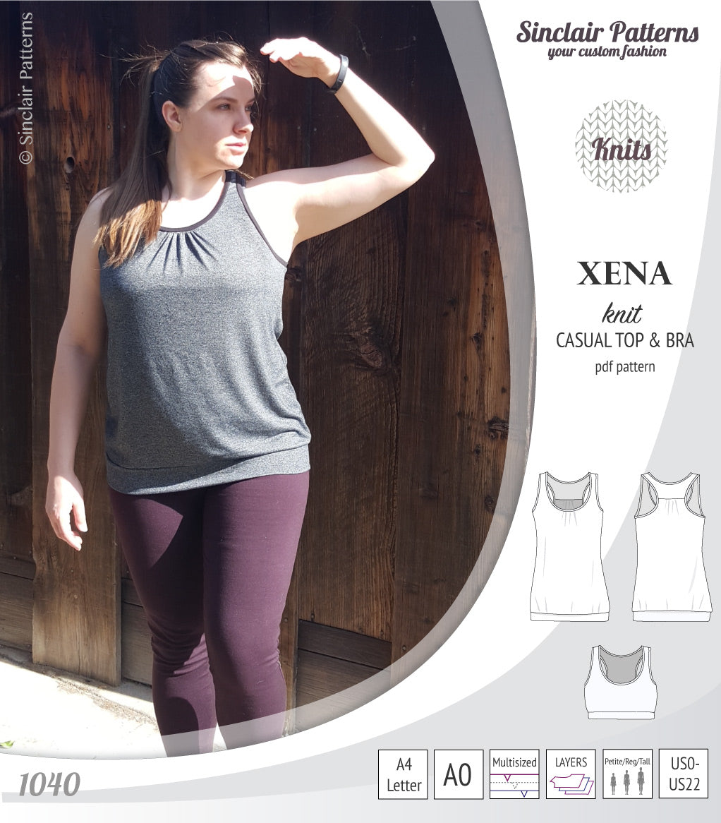 PDF Sewing pattern Sinclair Patterns S1040 Xena casual style racerback tank top and bra