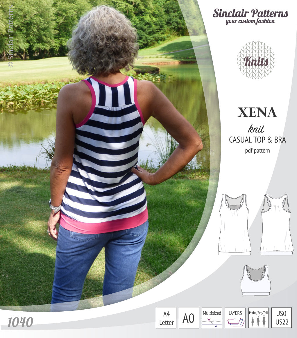 PDF Sewing pattern Sinclair Patterns S1040 Xena casual style racerback tank top and bra