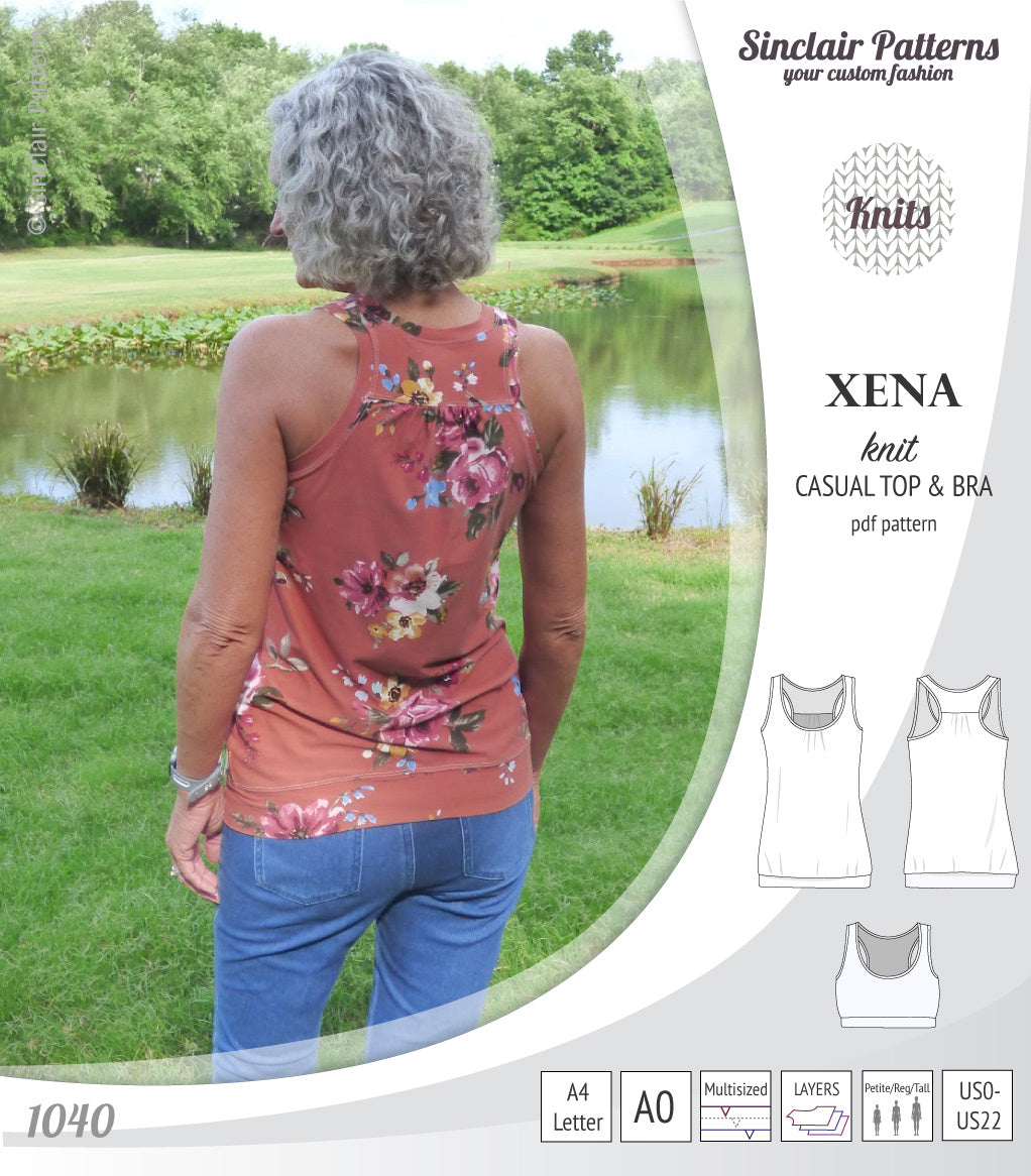 PDF Sewing pattern Sinclair Patterns S1040 Xena casual style racerback tank top and bra