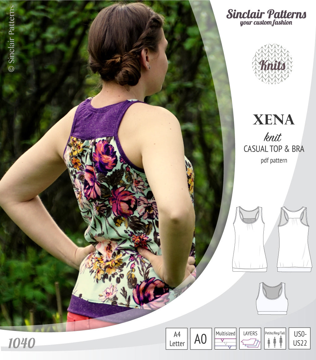 PDF Sewing pattern Sinclair Patterns S1040 Xena casual style racerback tank top and bra