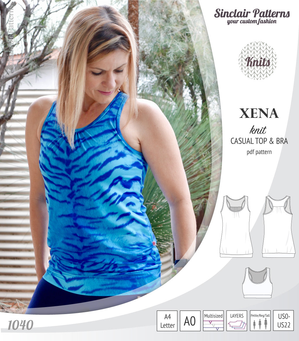 PDF Sewing pattern Sinclair Patterns S1040 Xena casual style racerback tank top and bra