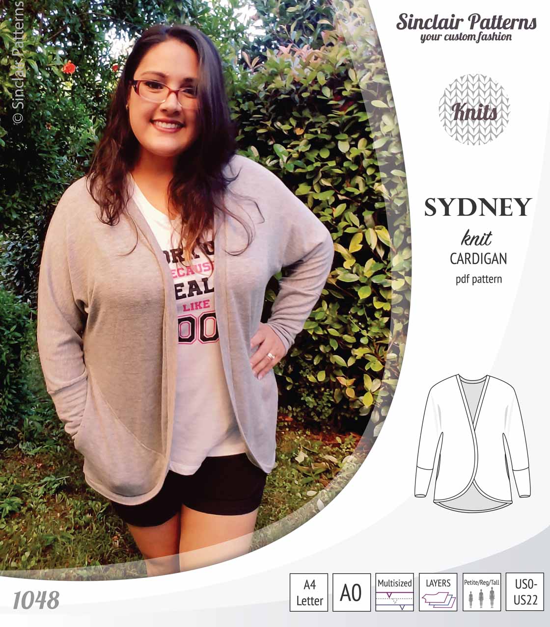 PDF Sewing pattern Sinclair Patterns S1048 Sydney cocoon style knit cardigan with pockets