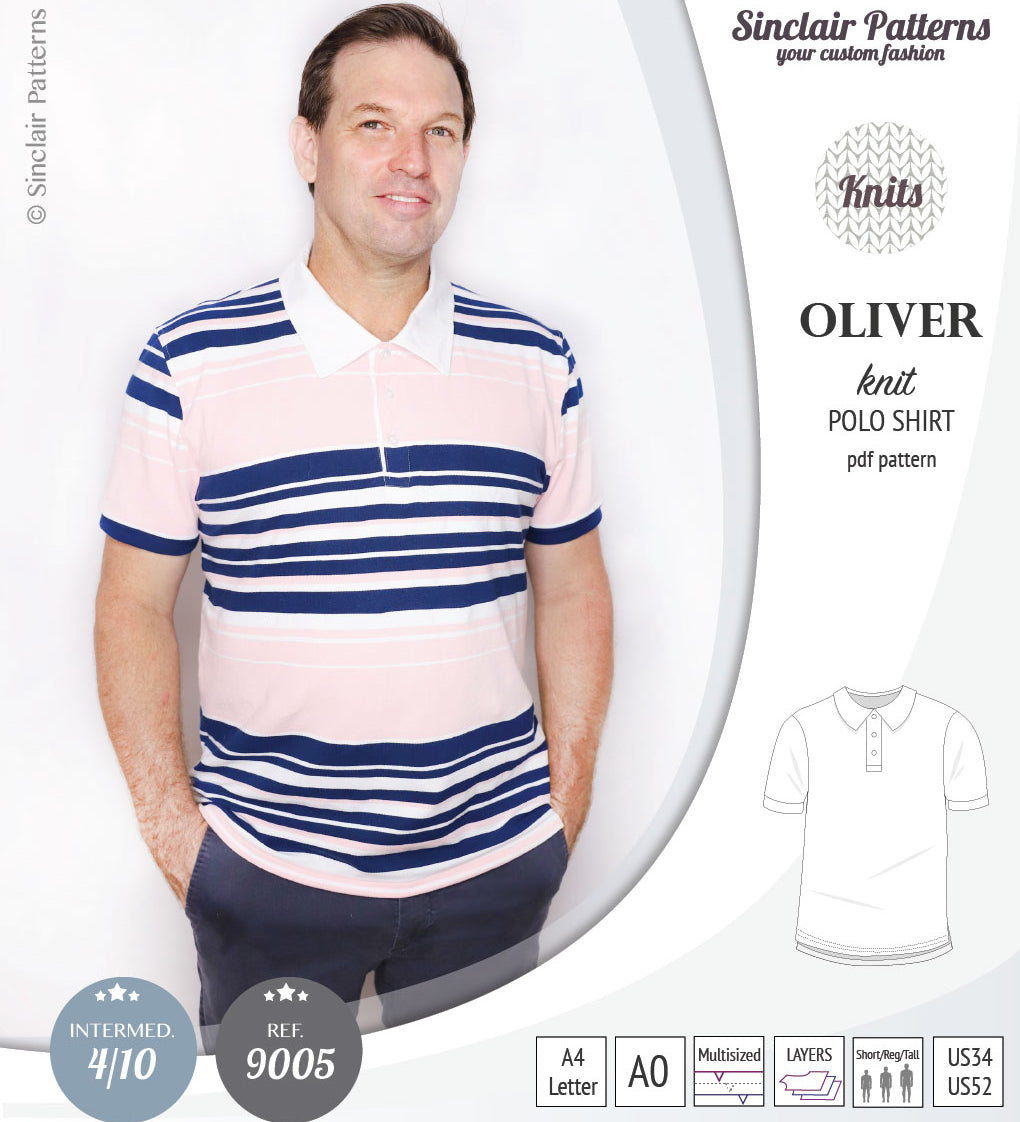PDF sewing pattern Sinclair Patterns Classic shirt polo for men with collar or the hood