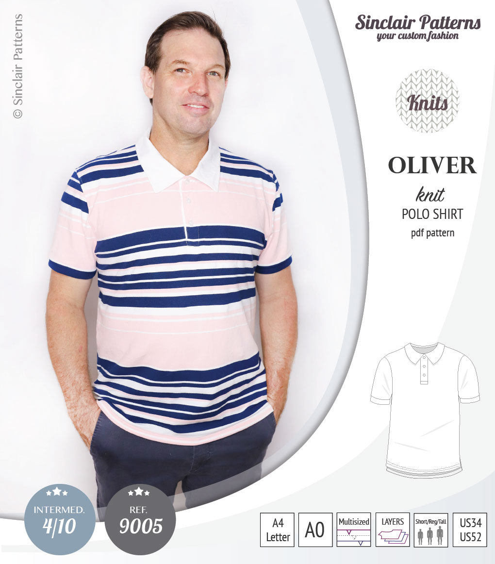 PDF sewing pattern Sinclair Patterns Classic shirt polo for men with collar or the hood