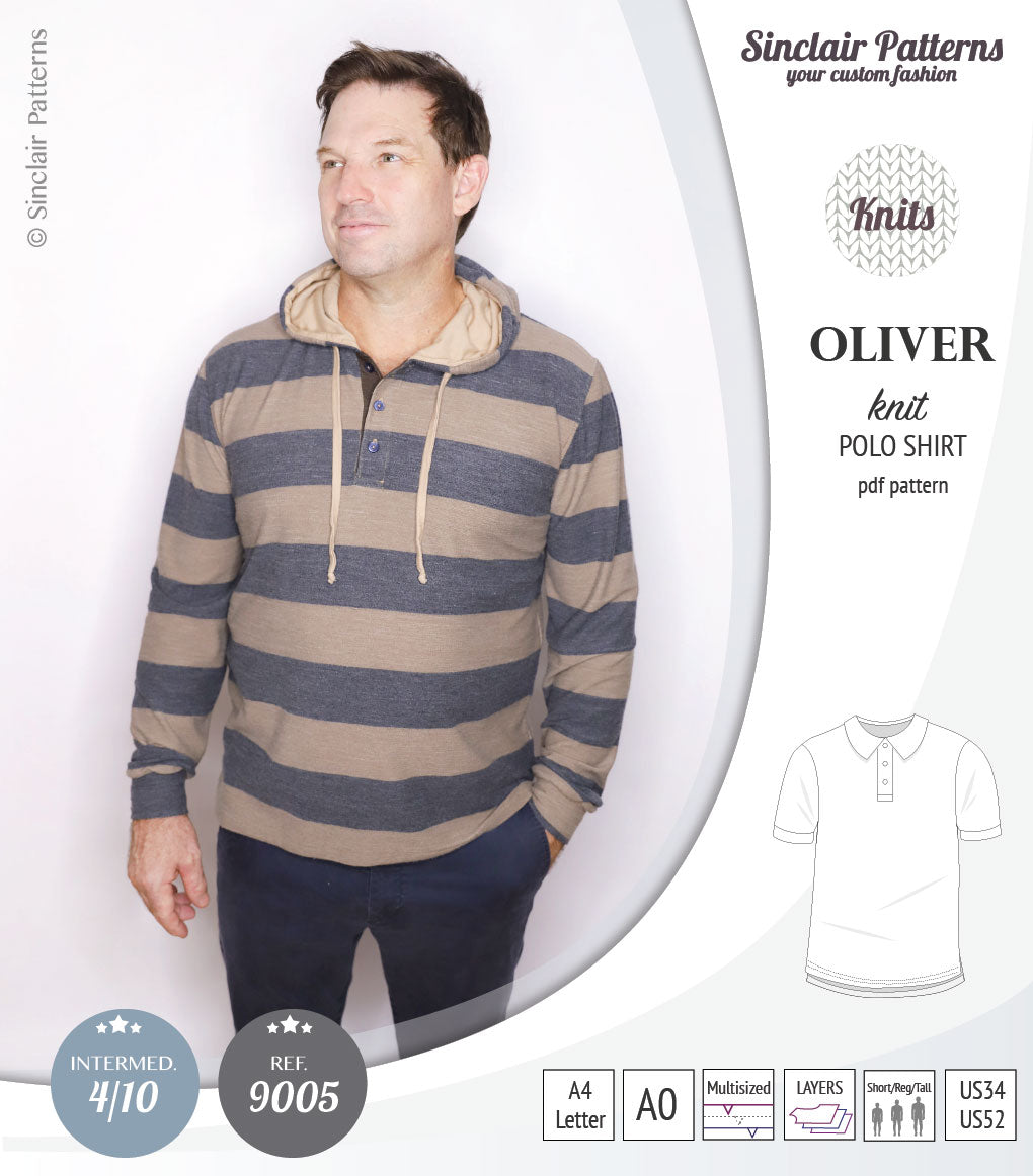 PDF sewing pattern Sinclair Patterns Classic shirt polo for men with collar or the hood