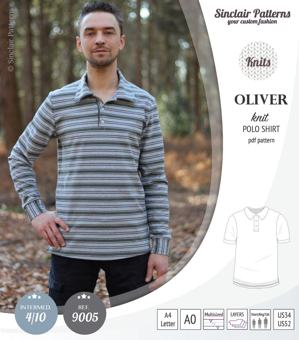 PDF sewing pattern Sinclair Patterns Classic shirt polo for men with collar or the hood