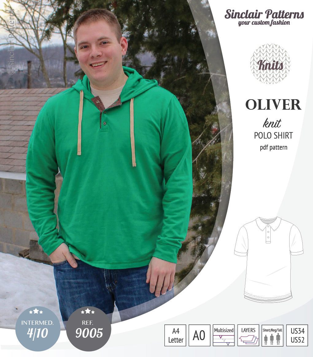 PDF sewing pattern Sinclair Patterns Classic shirt polo for men with collar or the hood