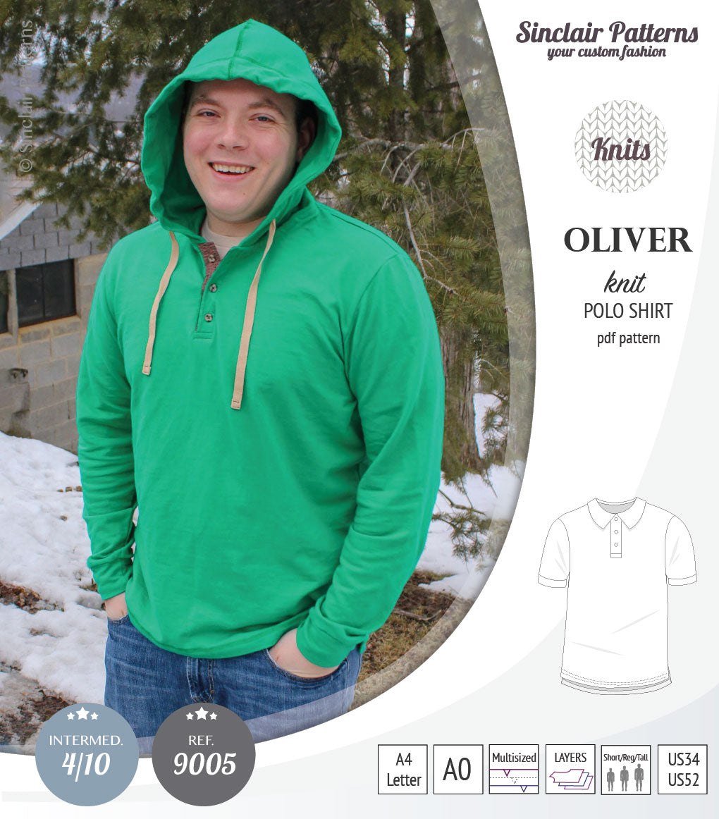 PDF sewing pattern Sinclair Patterns Classic shirt polo for men with collar or the hood