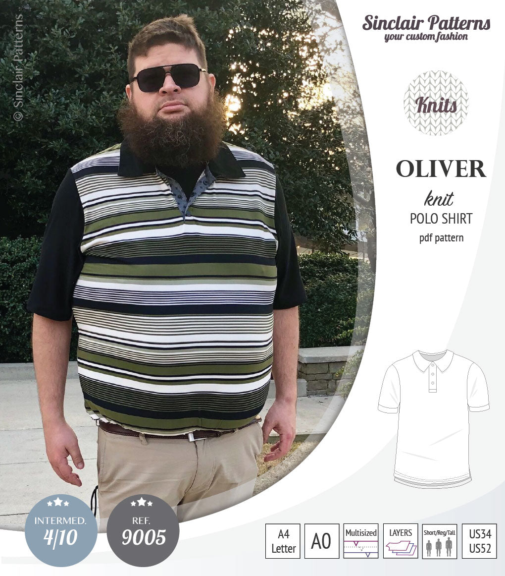 PDF sewing pattern Sinclair Patterns Classic shirt polo for men with collar or the hood