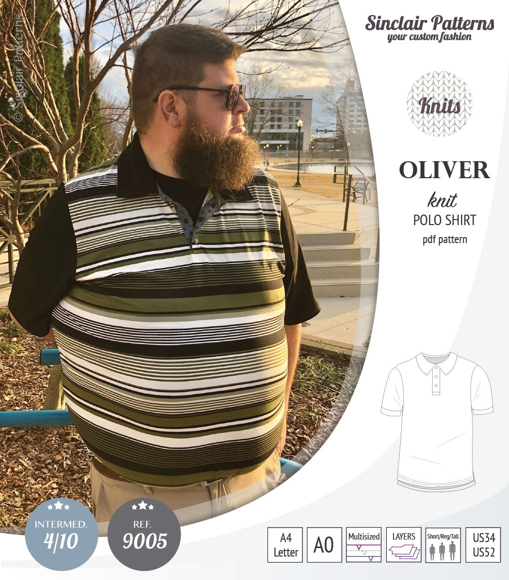 PDF sewing pattern Sinclair Patterns Classic shirt polo for men with collar or the hood