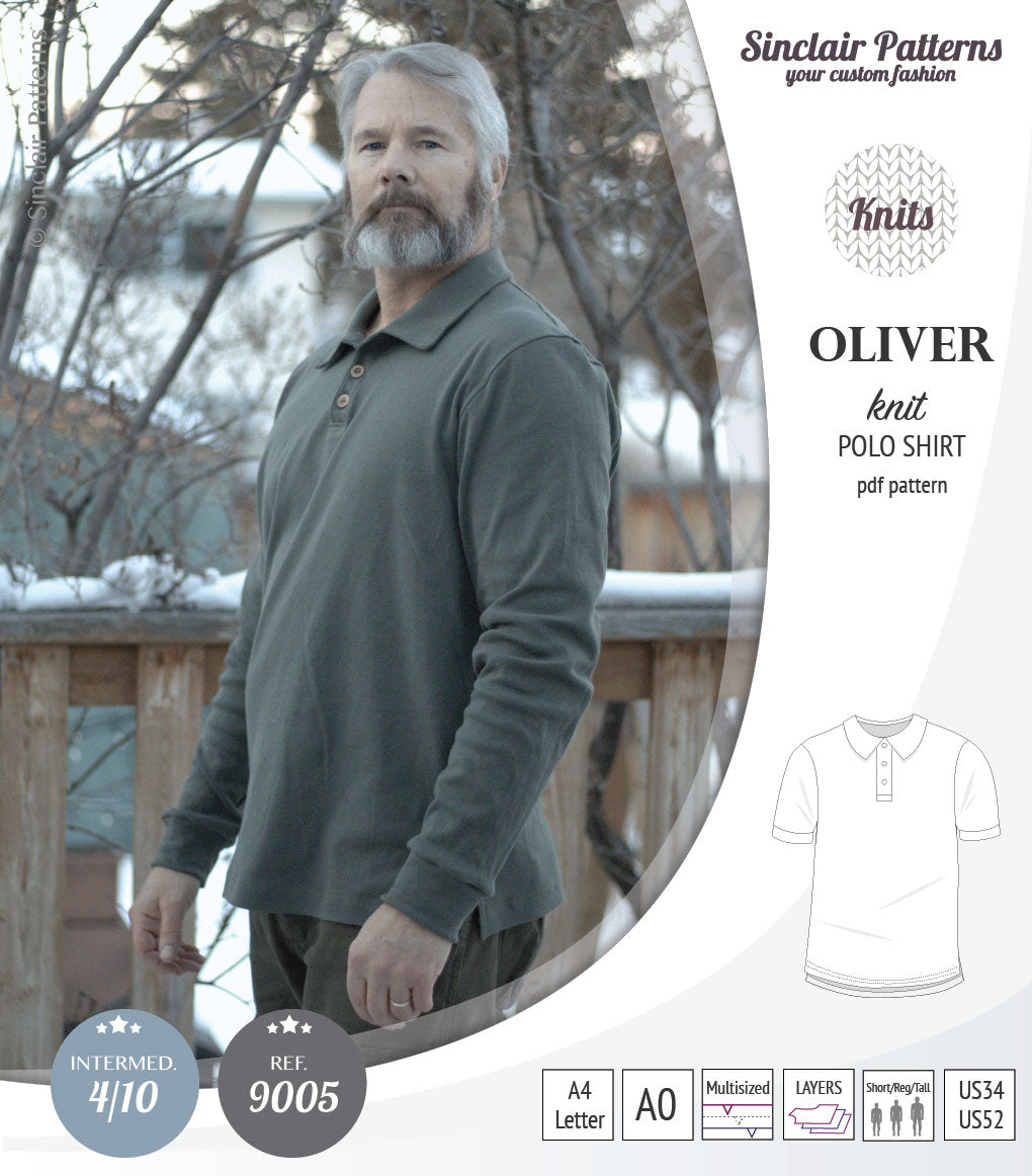 PDF sewing pattern Sinclair Patterns Classic shirt polo for men with collar or the hood
