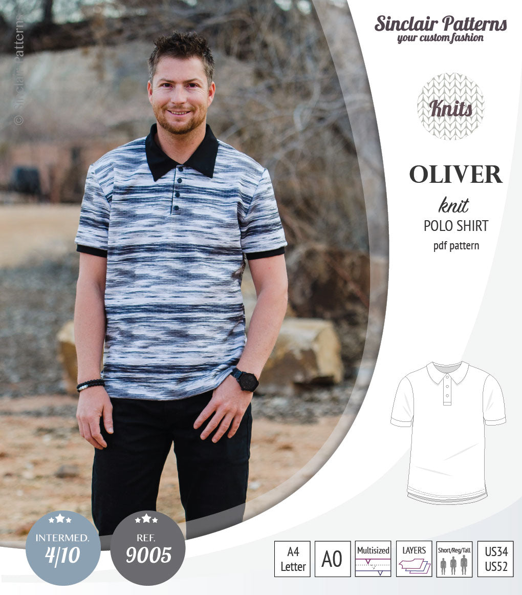 PDF sewing pattern Sinclair Patterns Classic shirt polo for men with collar or the hood