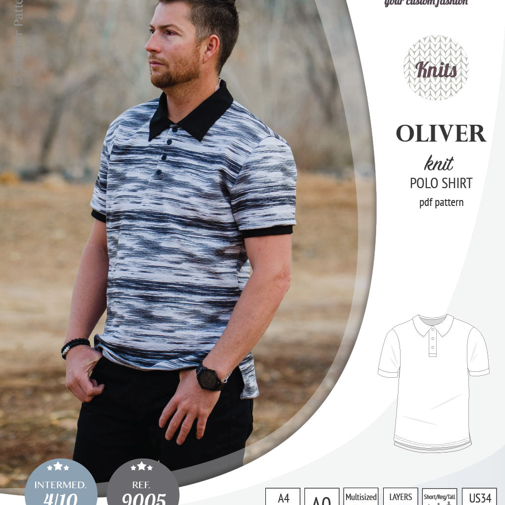 PDF sewing pattern Sinclair Patterns Classic shirt polo for men with collar or the hood