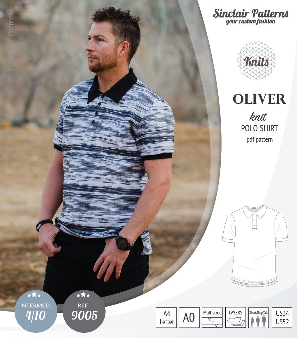 PDF sewing pattern Sinclair Patterns Classic shirt polo for men with collar or the hood