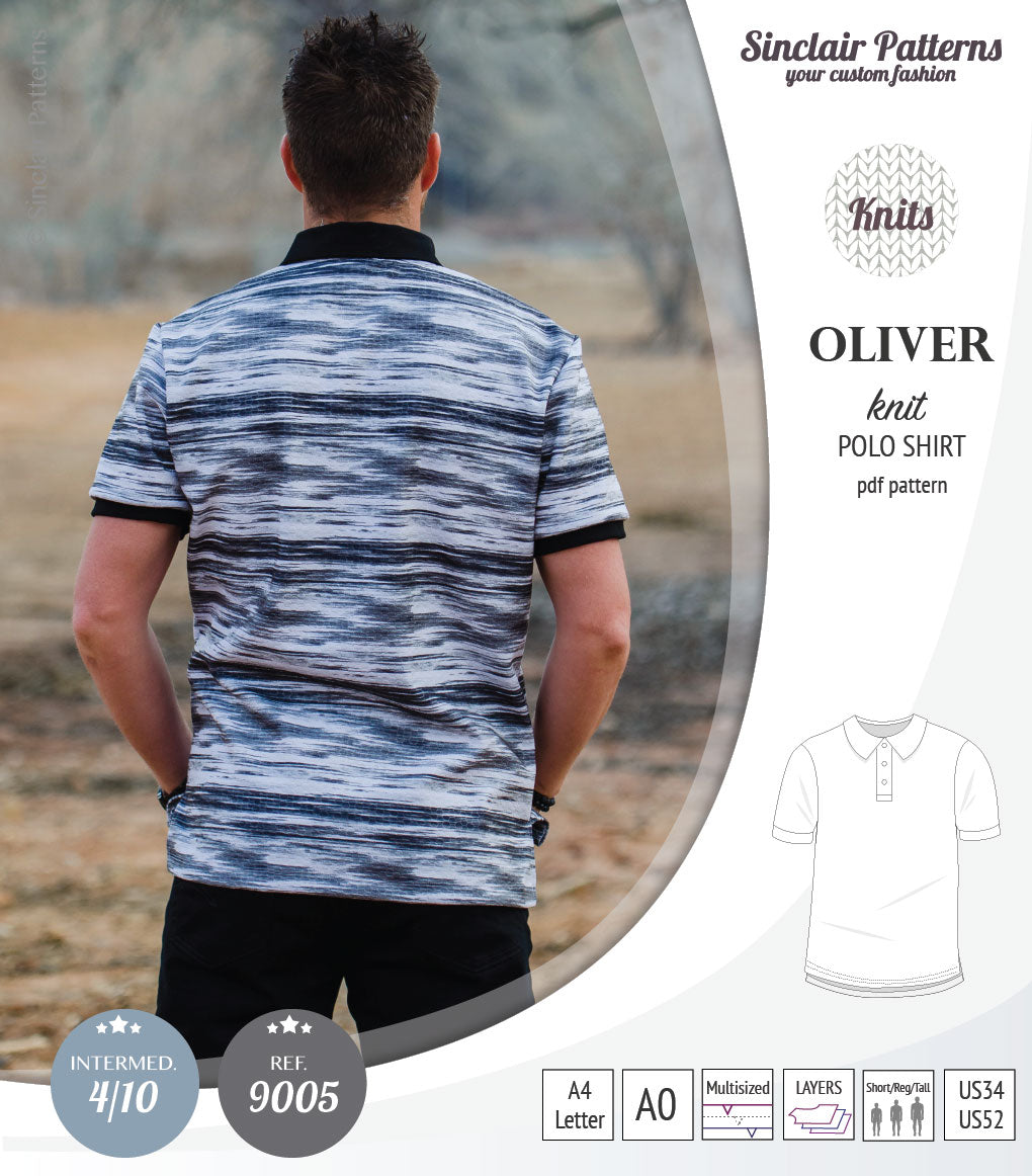 PDF sewing pattern Sinclair Patterns Classic shirt polo for men with collar or the hood