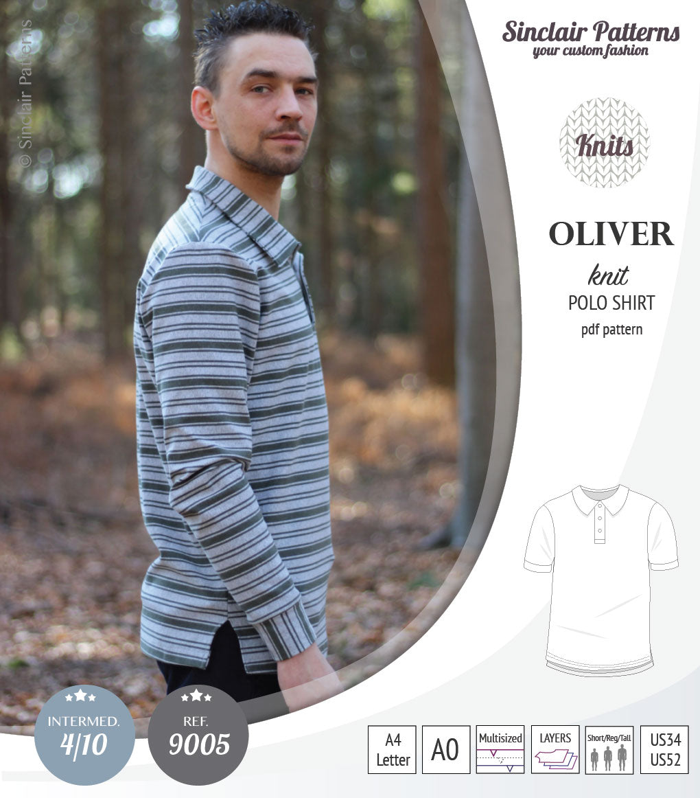 PDF sewing pattern Sinclair Patterns Classic shirt polo for men with collar or the hood