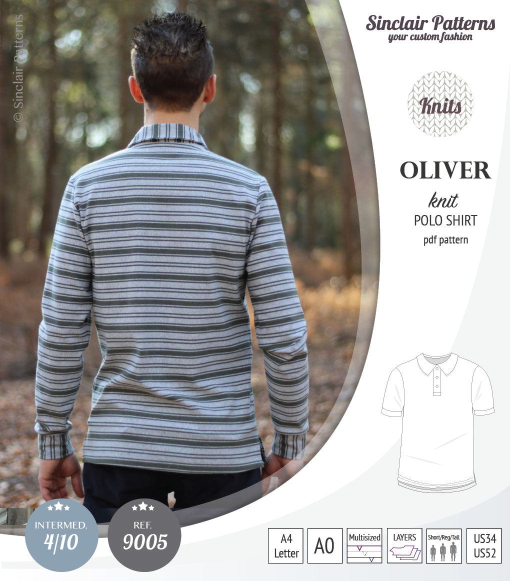 PDF sewing pattern Sinclair Patterns Classic shirt polo for men with collar or the hood
