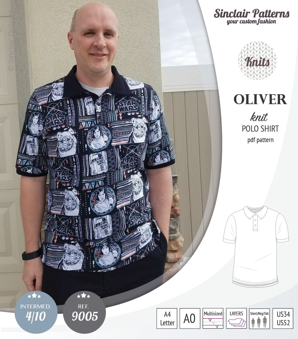 PDF sewing pattern Sinclair Patterns Classic shirt polo for men with collar or the hood