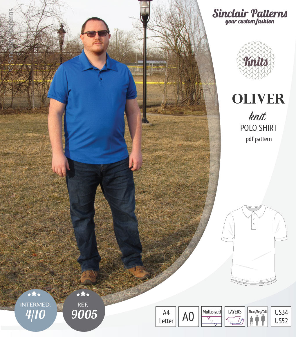 PDF sewing pattern Sinclair Patterns Classic shirt polo for men with collar or the hood
