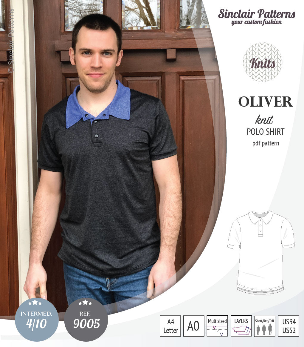 PDF sewing pattern Sinclair Patterns Classic shirt polo for men with collar or the hood