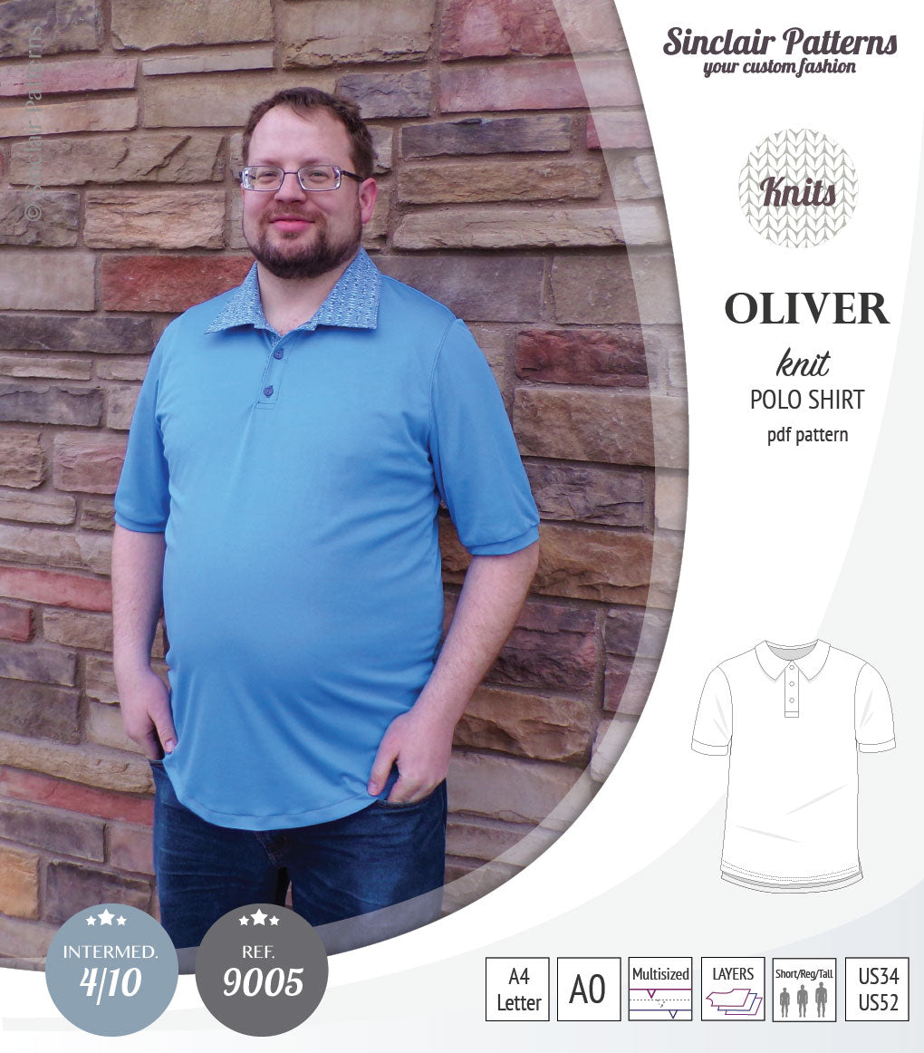 PDF sewing pattern Sinclair Patterns Classic shirt polo for men with collar or the hood