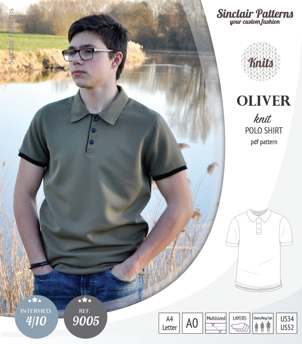 PDF sewing pattern Sinclair Patterns Classic shirt polo for men with collar or the hood