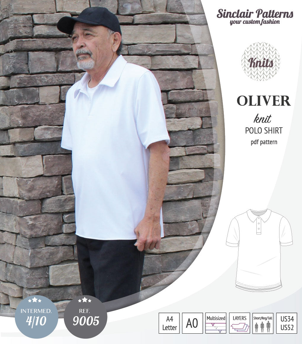 PDF sewing pattern Sinclair Patterns Classic shirt polo for men with collar or the hood