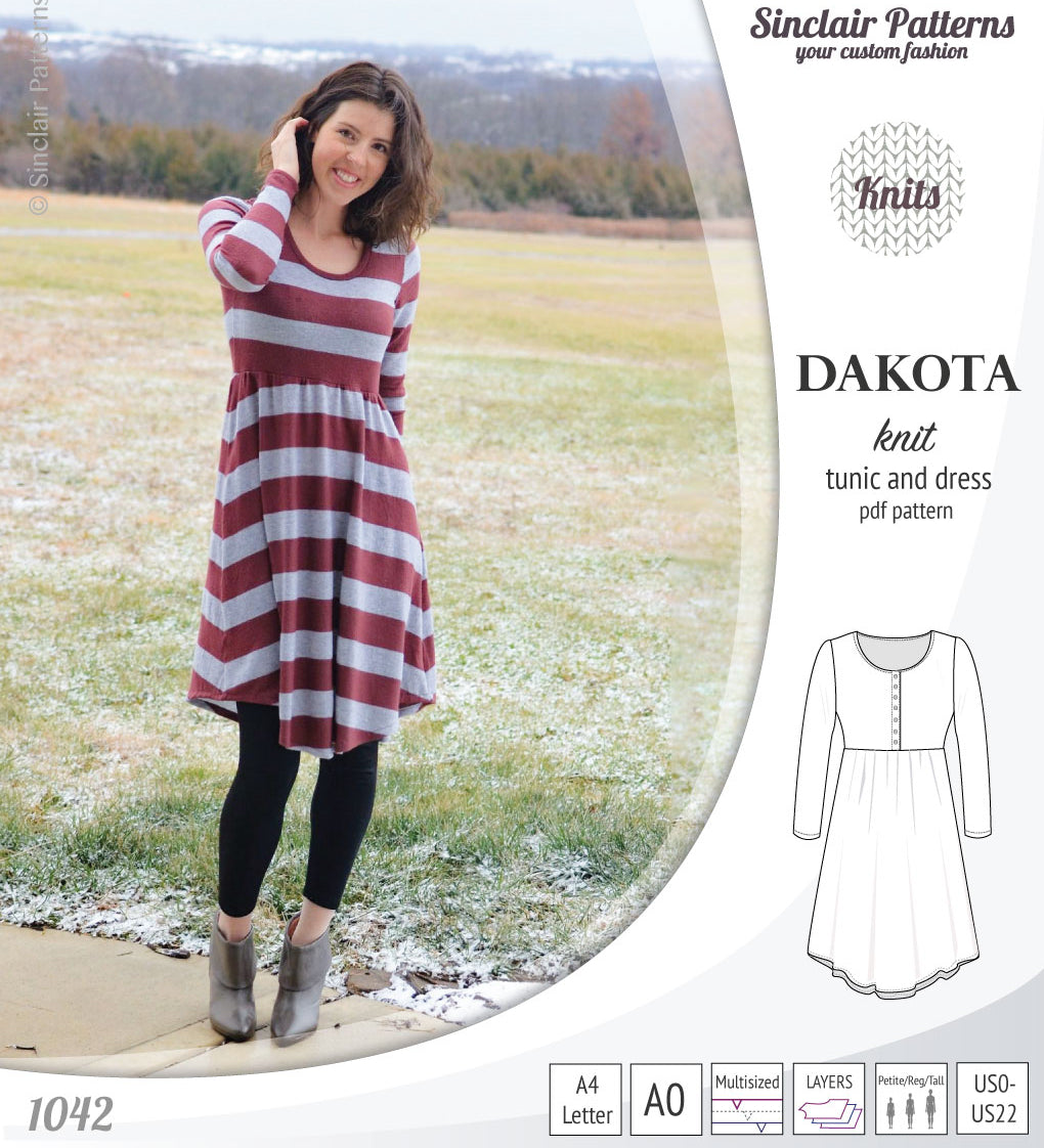 PDF Sewing pattern for women Sinclair Patterns S1042 Dakota knit tunic or dress with a peplum and a placket